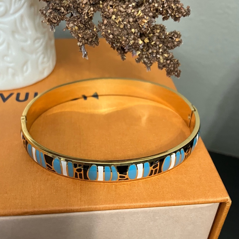 Gold and Blue Enamel Bangle - Picture 2 of 2